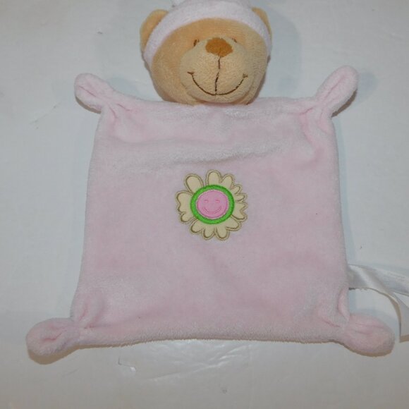 Nicotoy Doudou Tan Bear Pink Pajamas Flower Baby Security Blanket Lovey Nunu - Picture 3 of 4